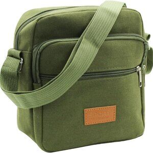 Luxury Canvas Messenger Bag for Men - 3-Zipper Crossbody Satchel, Military Green